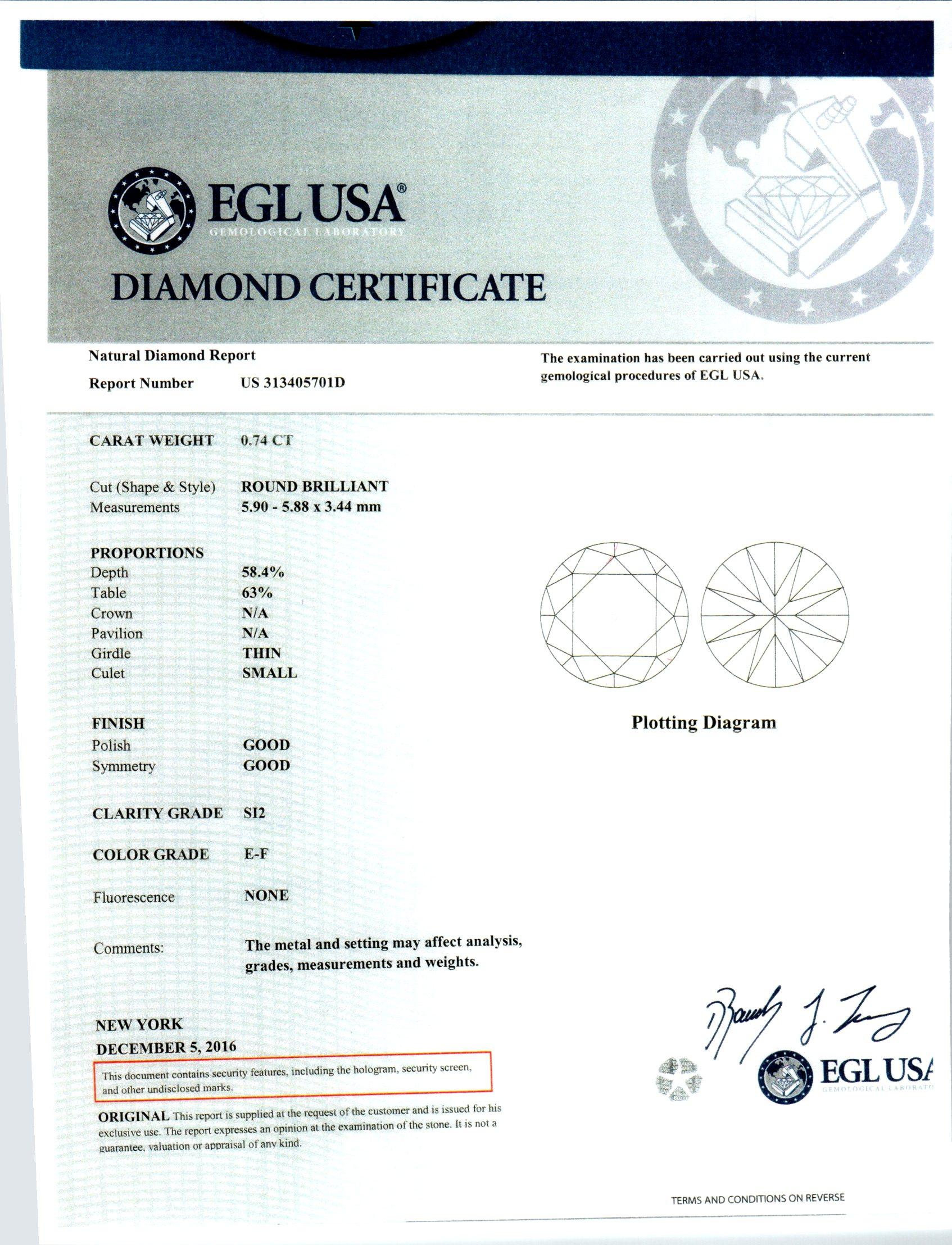 Peter Suchy EGL Certified .74 Carat Diamond White Gold Pendant Necklace 2