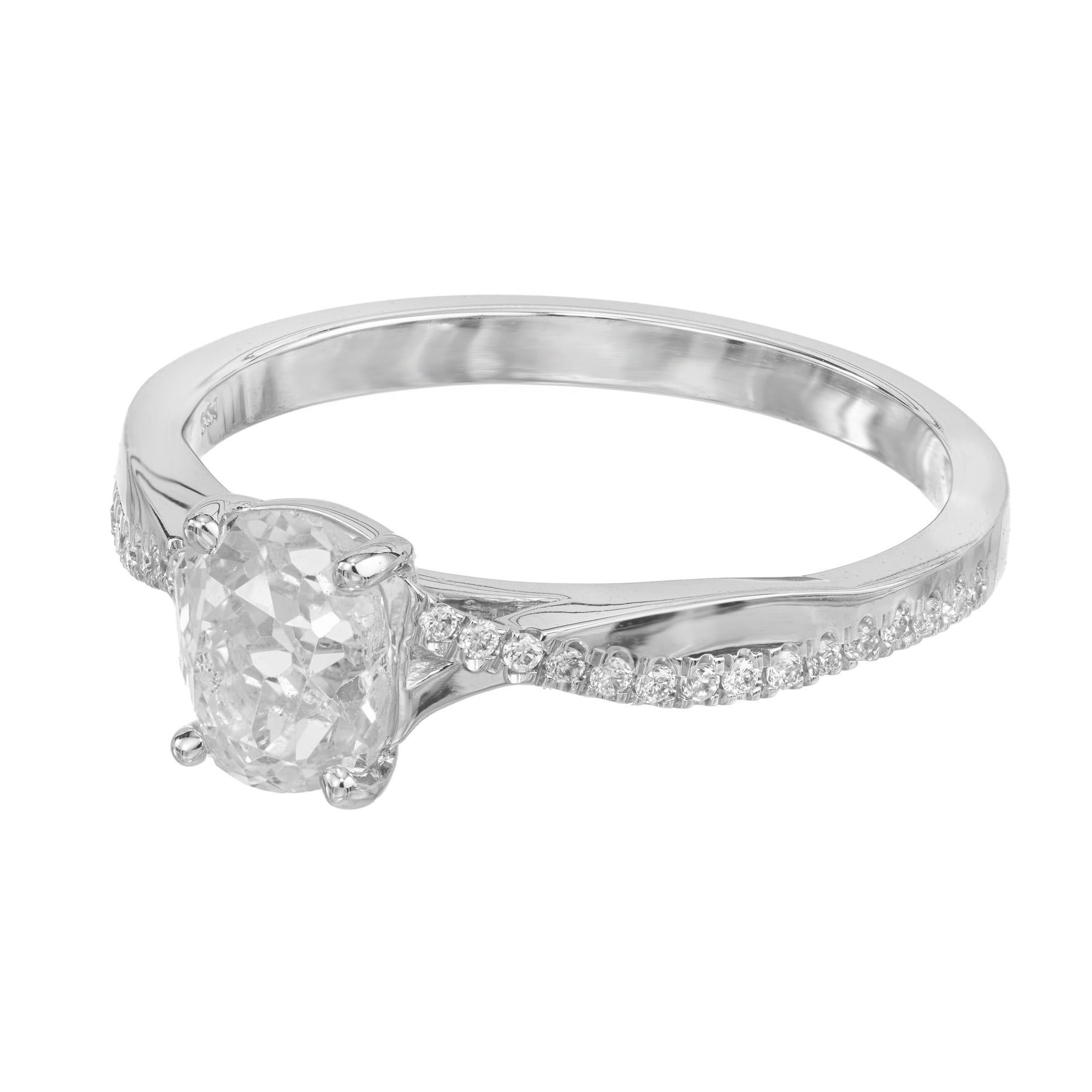 Cushion Cut Peter Suchy EGL Certified .79 Carat Old Mine Diamond White Gold Engagement Ring For Sale
