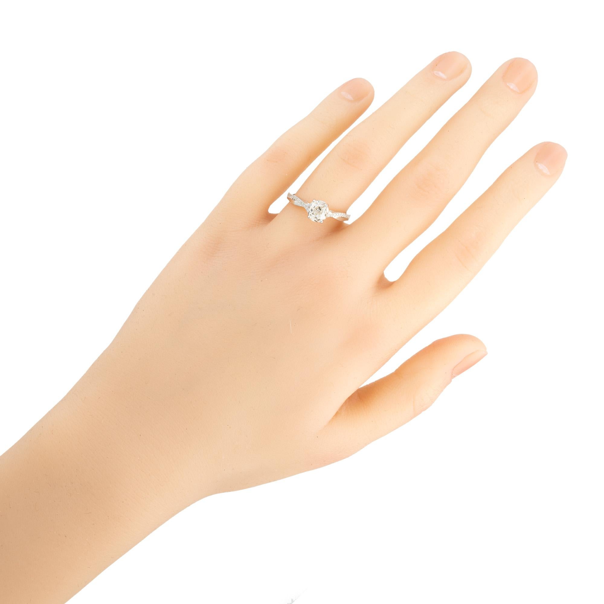 Peter Suchy EGL Certified .79 Carat Old Mine Diamond White Gold Engagement Ring For Sale 3