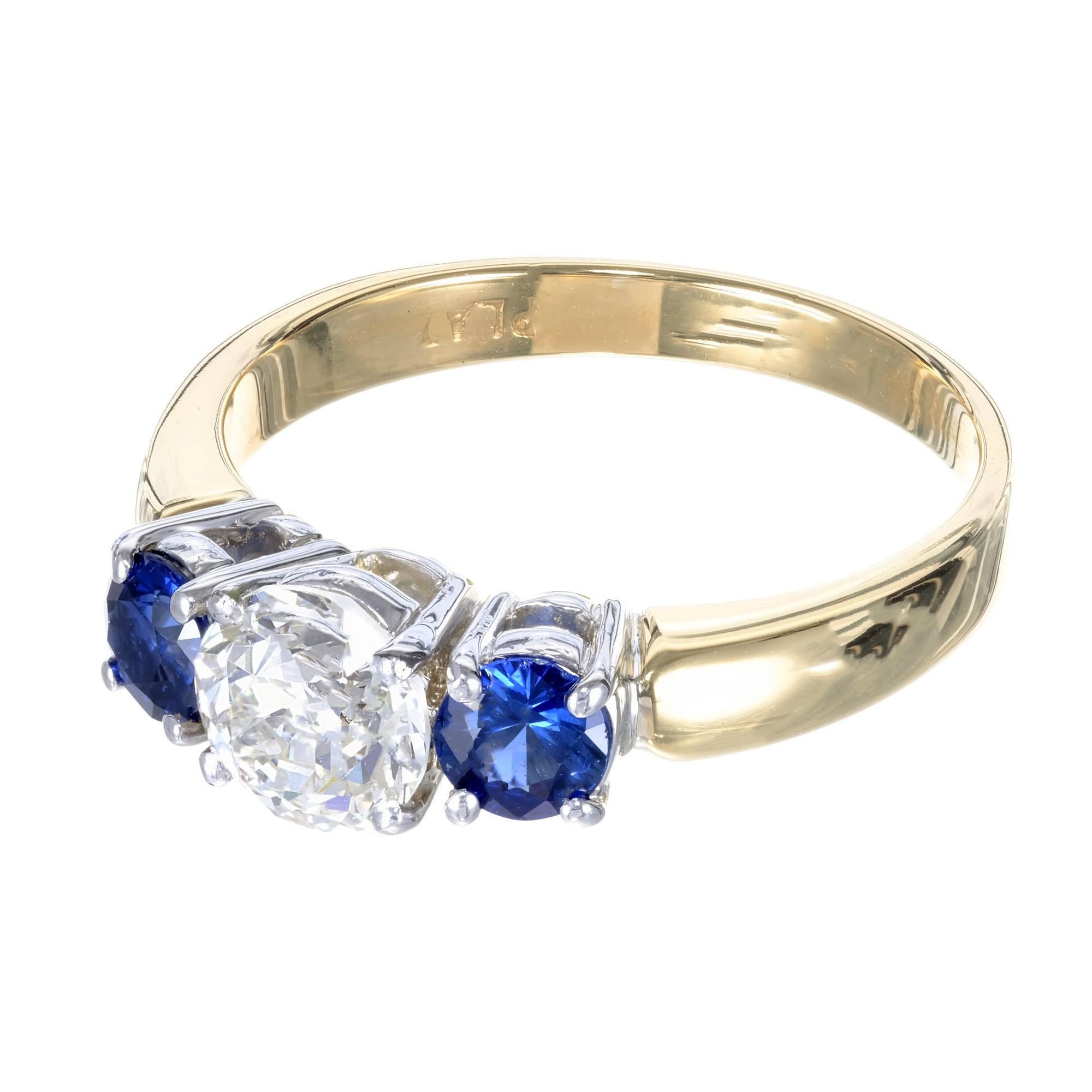 Old European Cut Peter Suchy EGL Certified .81 Carat Diamond Sapphire Platinum Engagement Ring