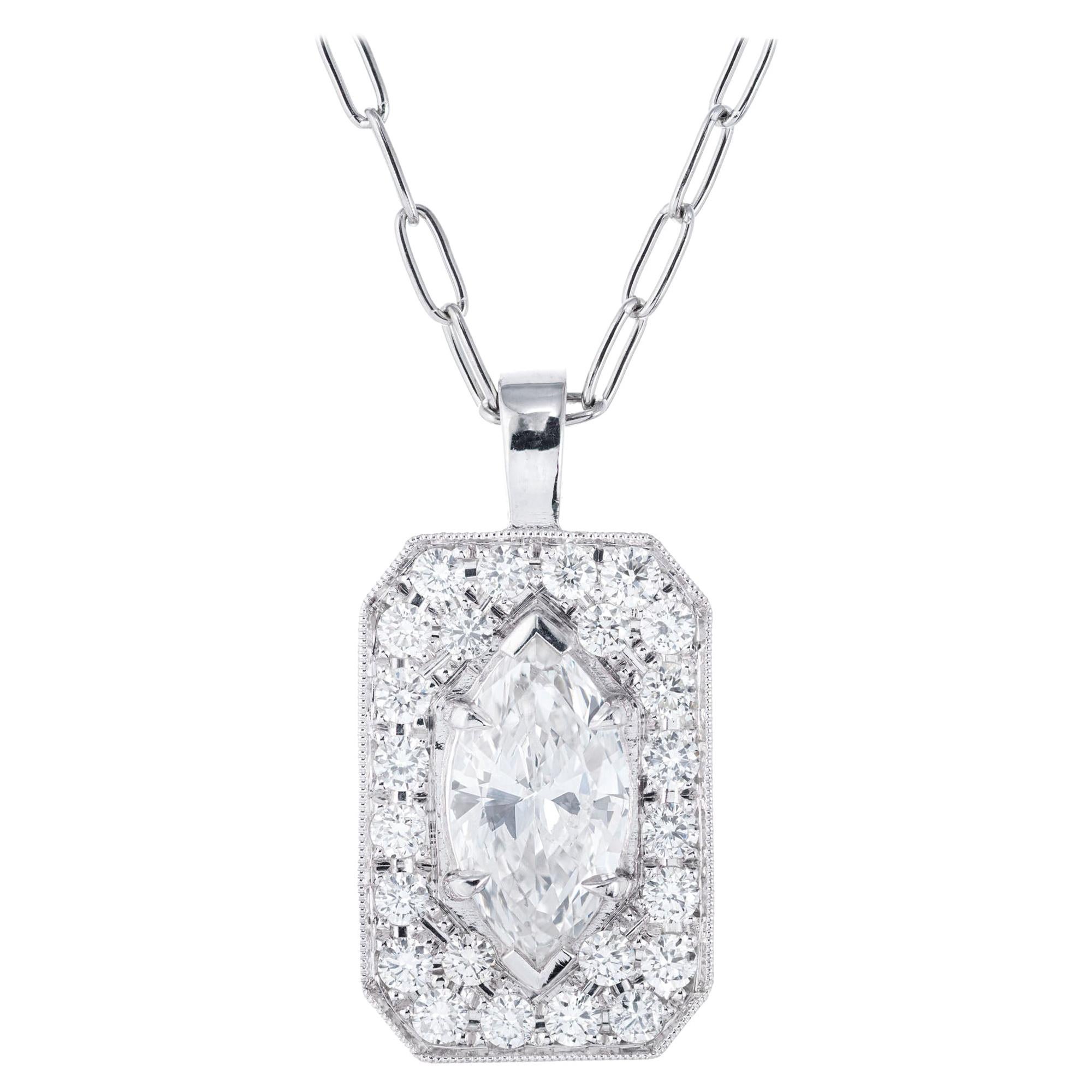 Halskette mit Platin-Anhänger, EGL-zertifizierter 0,82 Marquise Pave Diamant