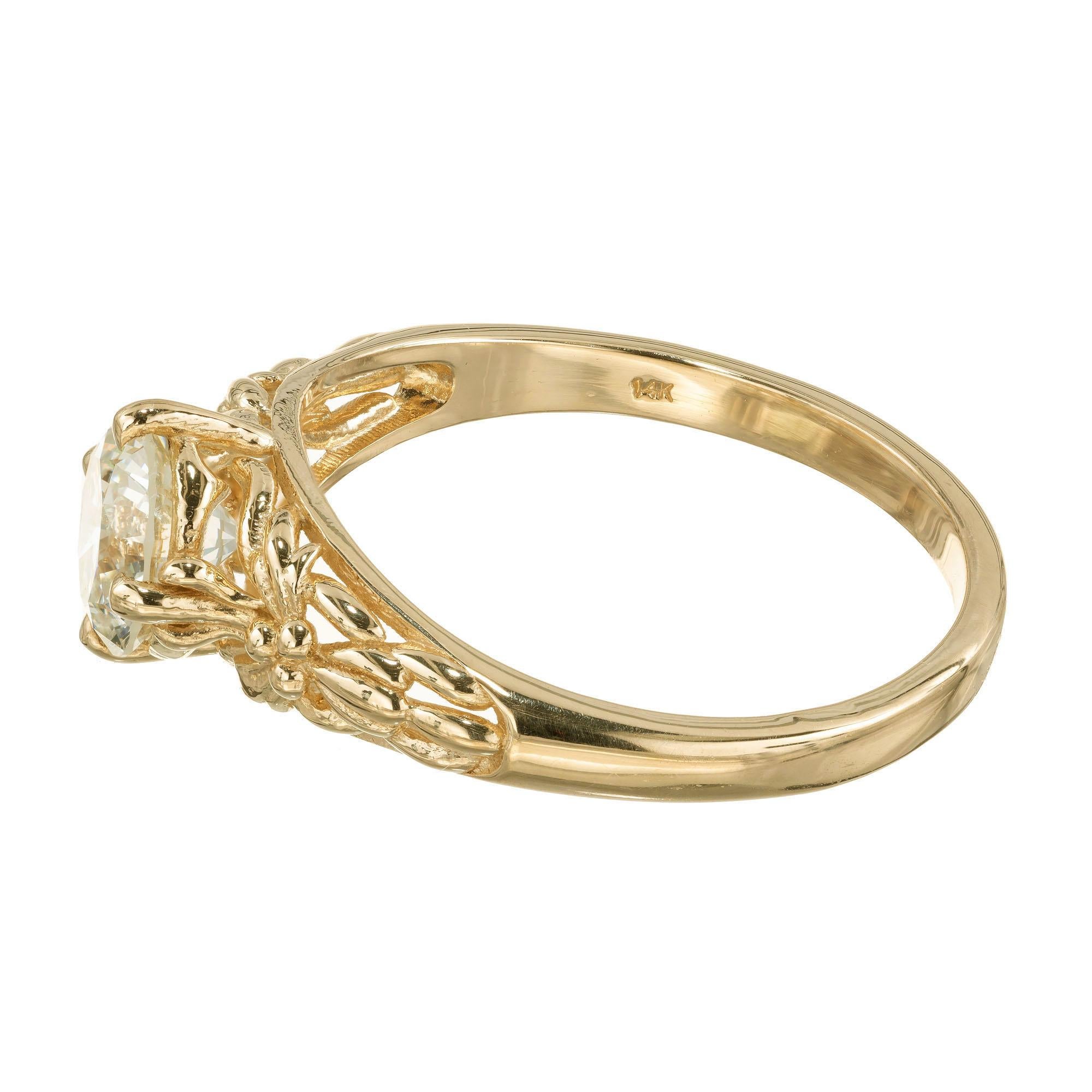 Taille ronde Peter Suchy Bague de fiançailles en or jaune certifiée EGL avec un diamant de 0,92 carat