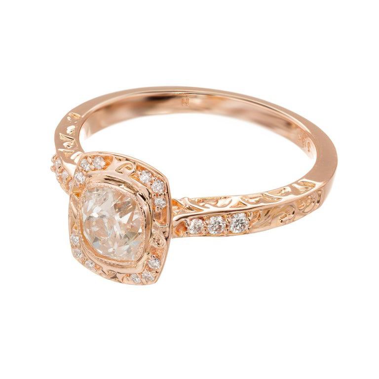 Taglio vecchia miniera Peter Suchy Anello di fidanzamento in oro rosa con diamante aureolato da 0,96 carati in vendita