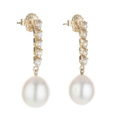 Peter Suchy Freshwater Pearl Diamond Yellow Gold Dangle Drop Earrings