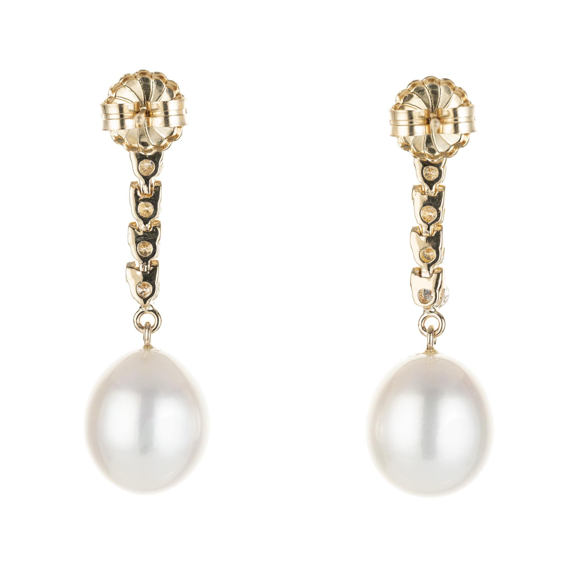 Round Cut Peter Suchy Freshwater Pearl Diamond Yellow Gold Dangle Drop Earrings  For Sale