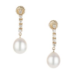Peter Suchy Freshwater Pearl Diamond Yellow Gold Dangle Drop Earrings 