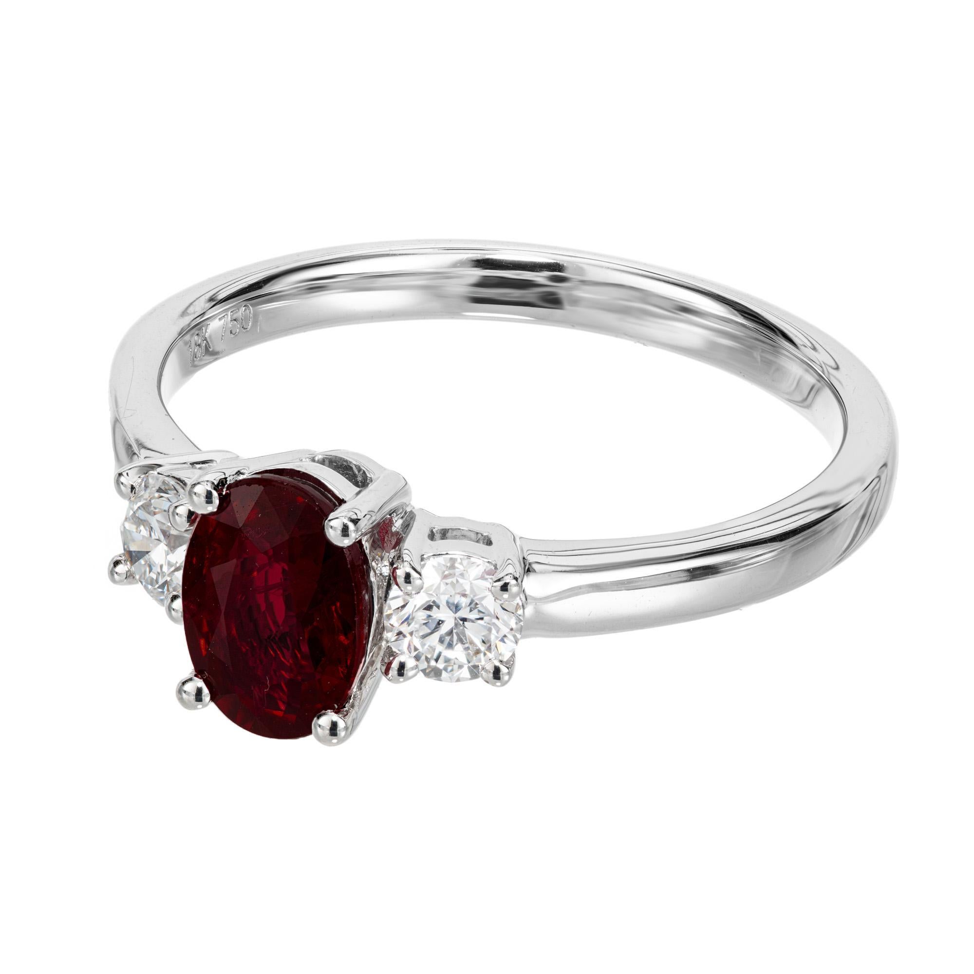 Oval Cut Peter Suchy GAL Certified .93 Carat Ruby Diamond Gold Engagement Ring  For Sale