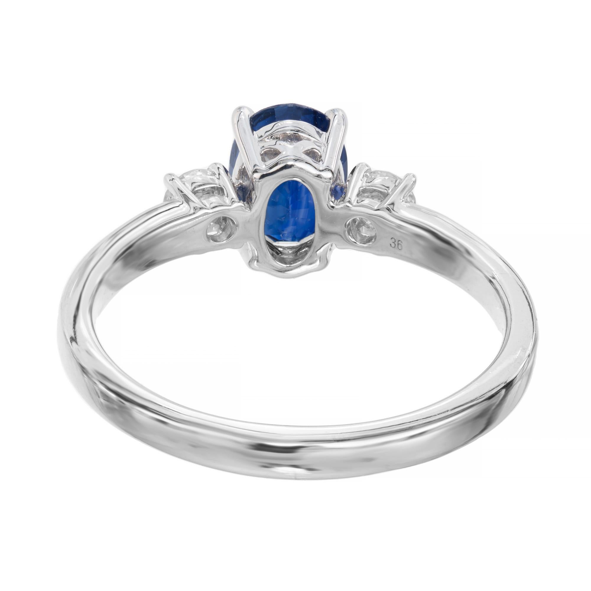 Women's Peter Suchy GIA 1.00 Carat Sapphire Diamond Three Stone Engagement Ring For Sale