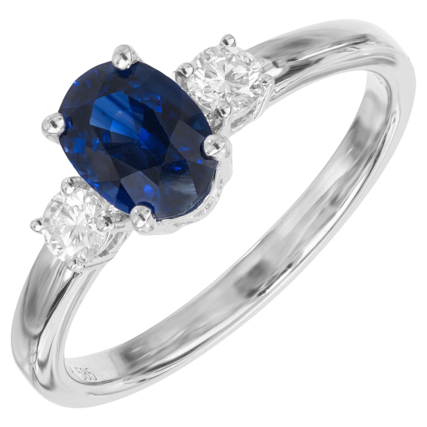 Peter Suchy GIA 1.00 Carat Sapphire Diamond Three Stone Engagement Ring For Sale