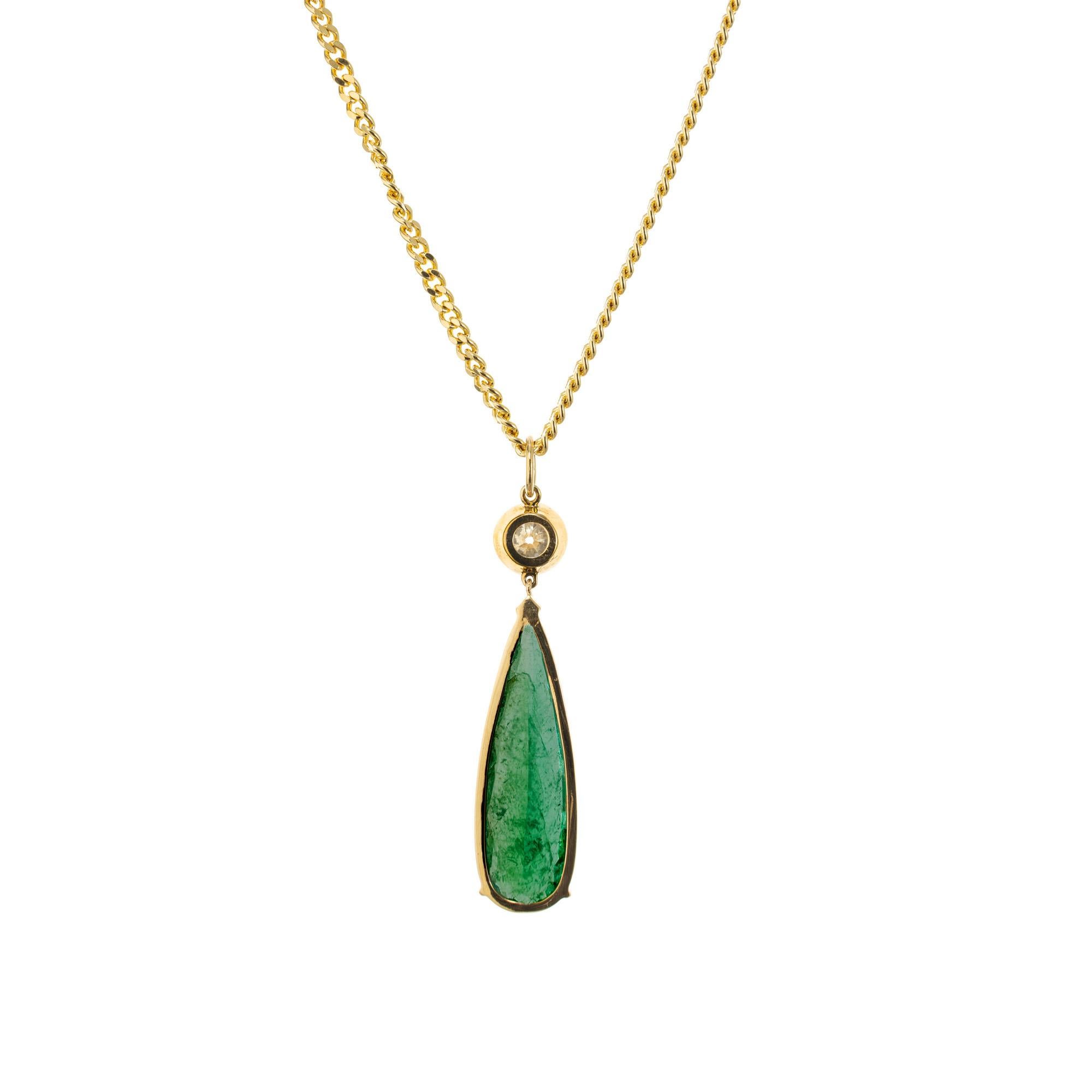 Peter Suchy GIA 10.09 Carat Columbian Pear Emerald Diamond Gold Pendant Necklace For Sale 1