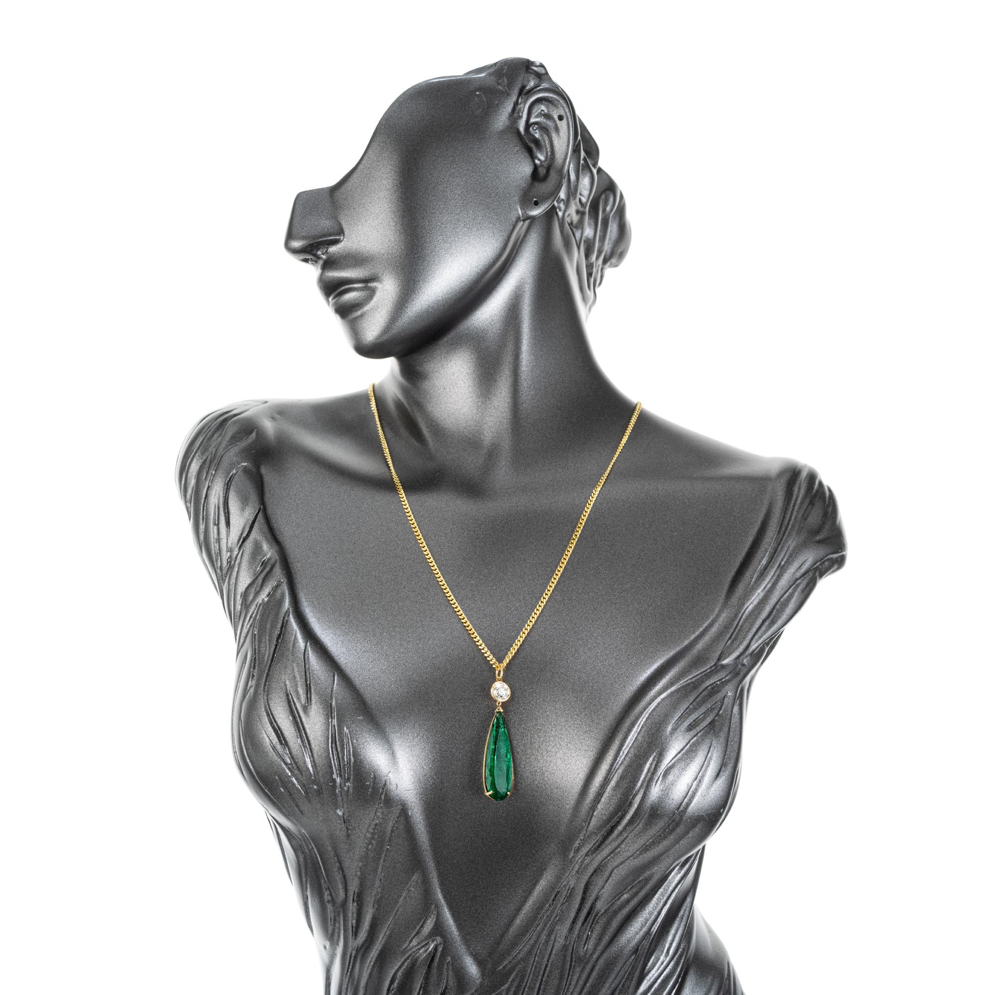 Peter Suchy GIA 10,09 Karat Kolumbianische Birne Smaragd Diamant Gold Anhänger Halskette im Angebot 3