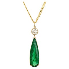 Peter Suchy GIA 10.09 Carat Columbian Pear Emerald Diamond Gold Pendant Necklace