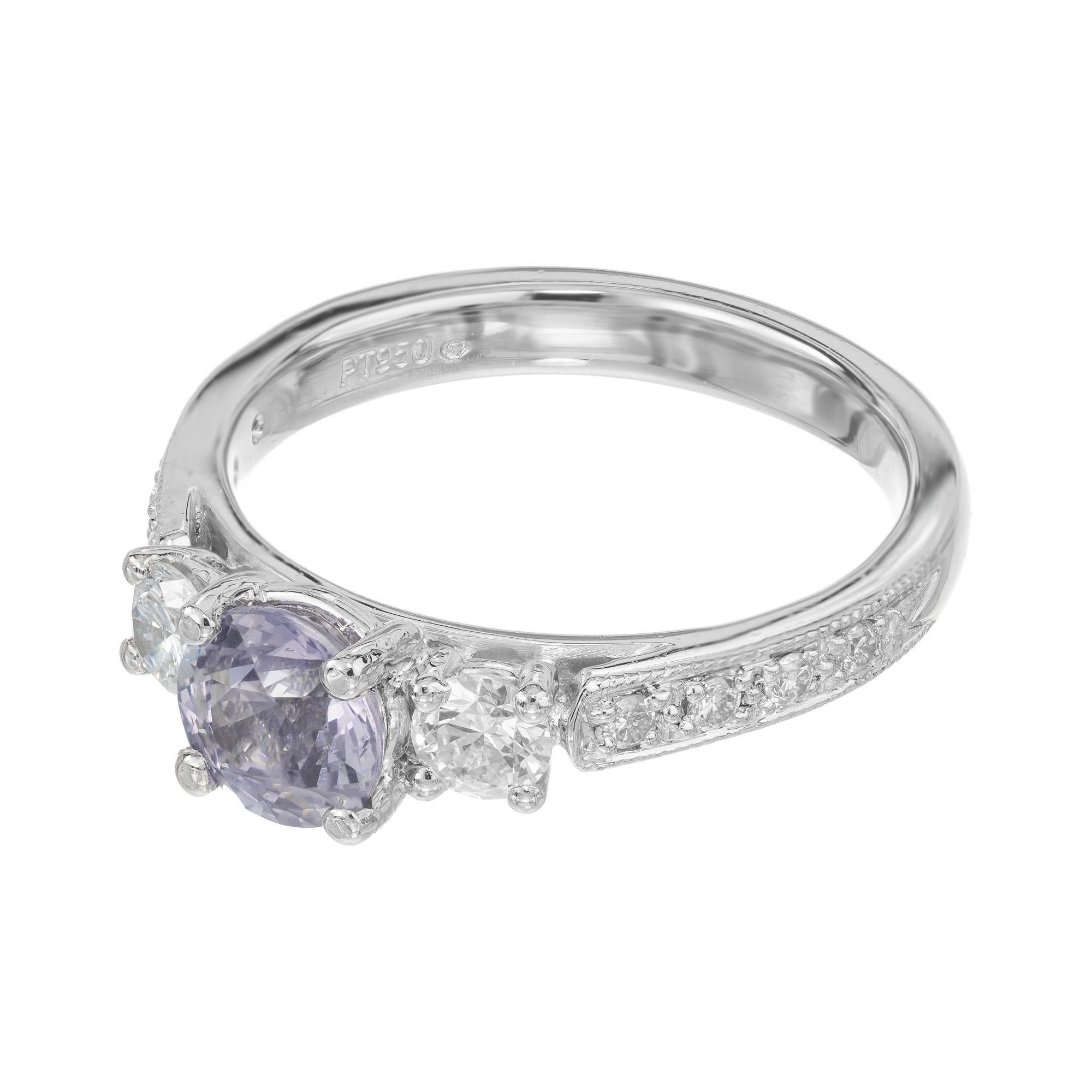 Round Cut Peter Suchy GIA 1.02 Round Sapphire Diamond Platinum Engagement Ring For Sale