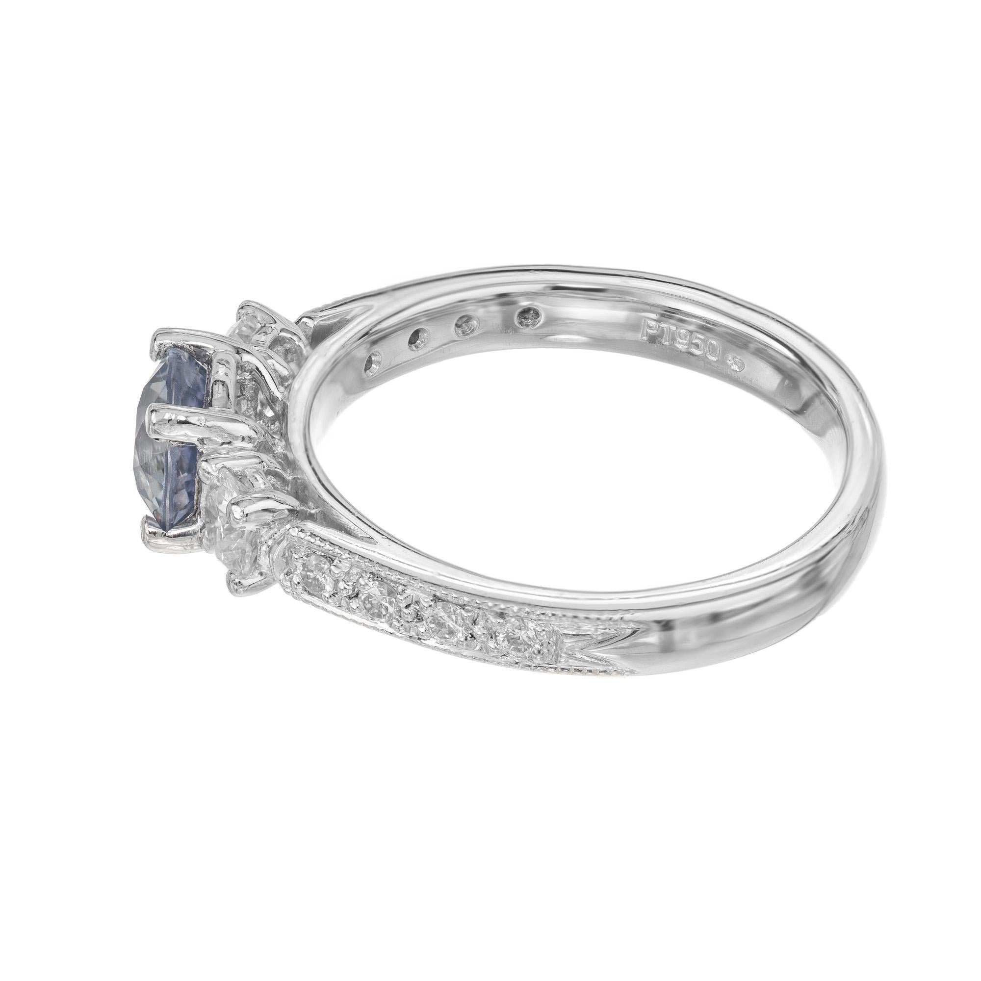 Women's Peter Suchy GIA 1.02 Round Sapphire Diamond Platinum Engagement Ring For Sale