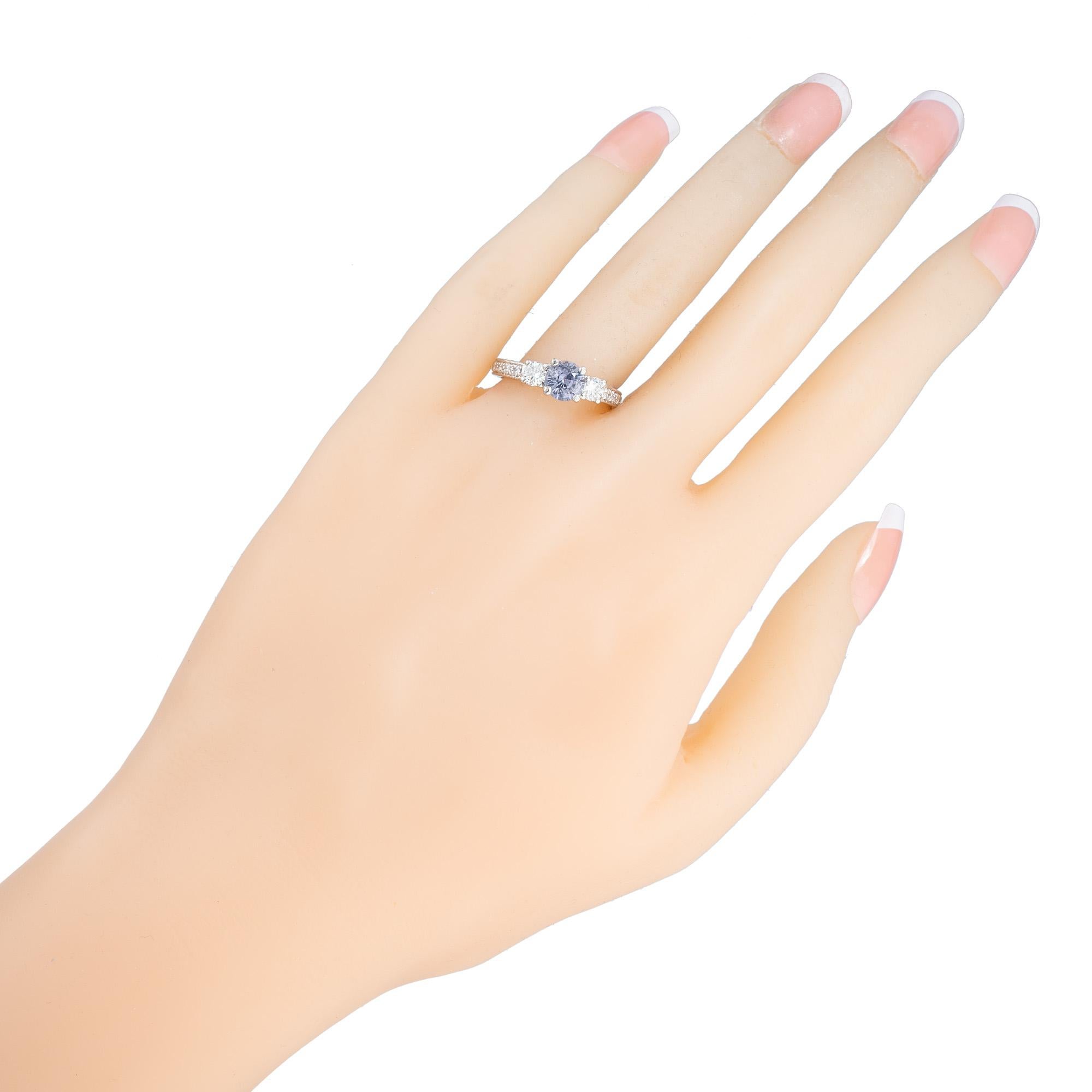 Peter Suchy GIA 1.02 Round Sapphire Diamond Platinum Engagement Ring For Sale 3
