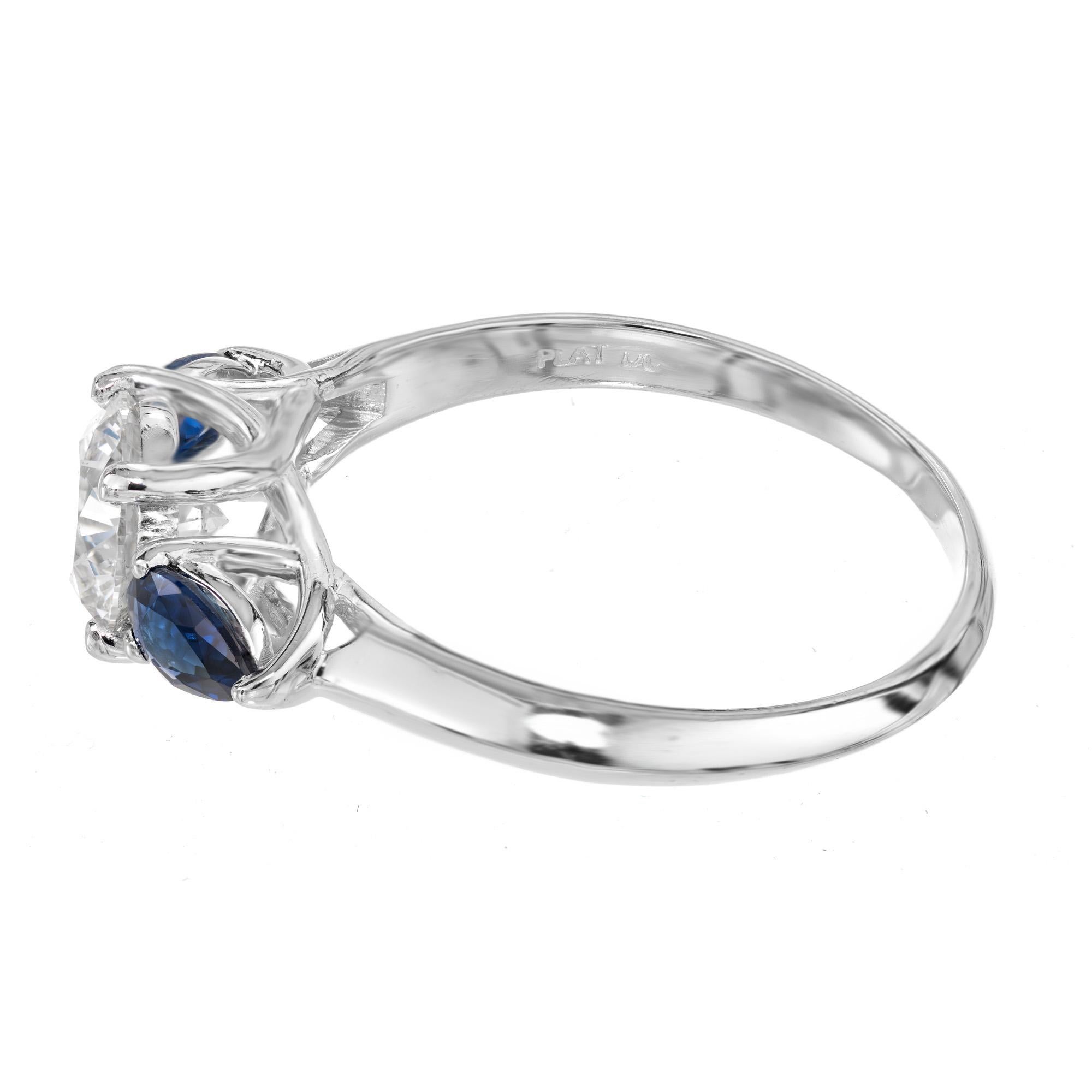 Women's Peter Suchy GIA 1.03 Carat Round Diamond Sapphire Platinum Engagement Ring For Sale