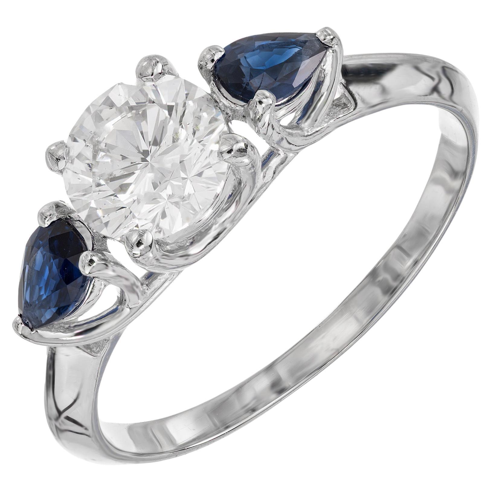 Peter Suchy GIA 1.03 Carat Round Diamond Sapphire Platinum Engagement Ring
