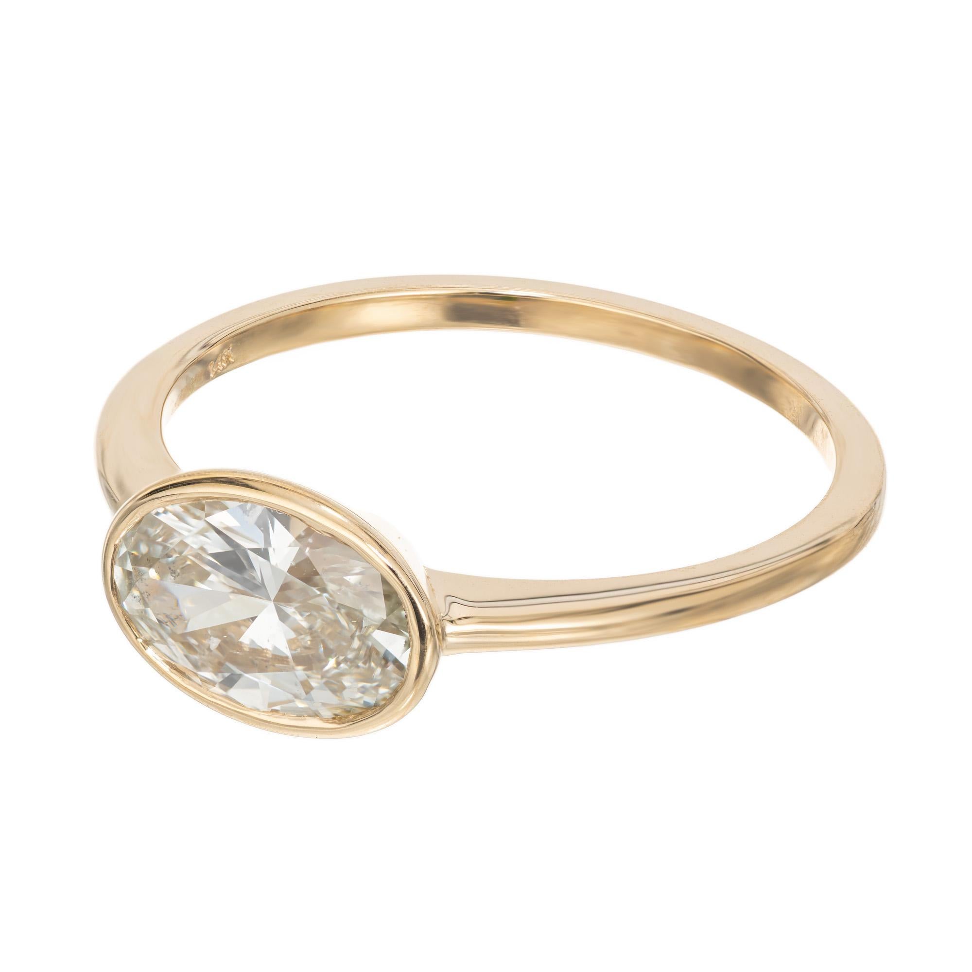 Taille ovale Peter Suchy, bague de fiançailles solitaire en or jaune avec diamant ovale de 1,04 carat certifié GIA en vente