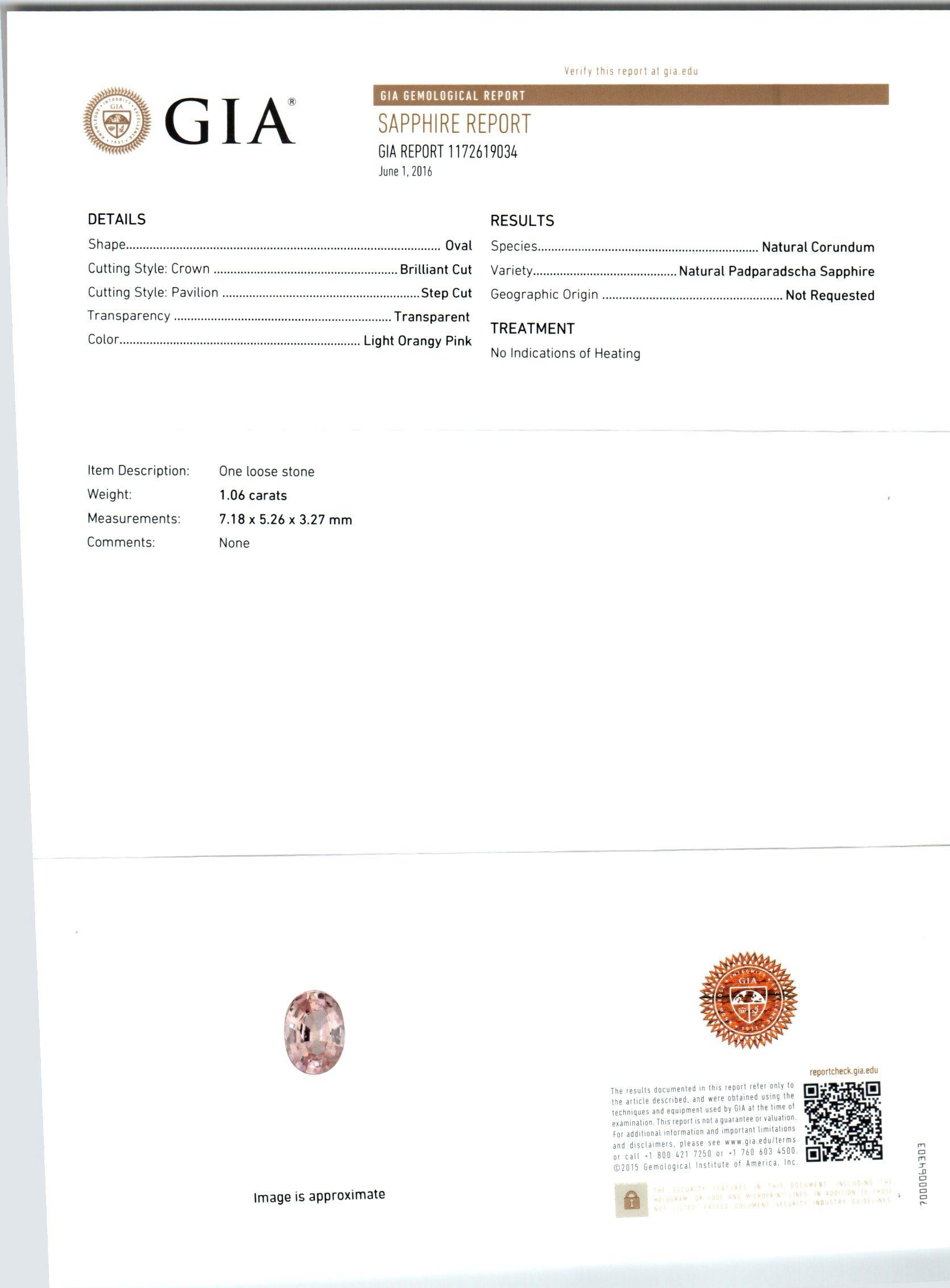 En vente :  Peter Suchy, bague de fiançailles en or rose avec saphir padparadscha de 1,06 carat certifié GIA 4