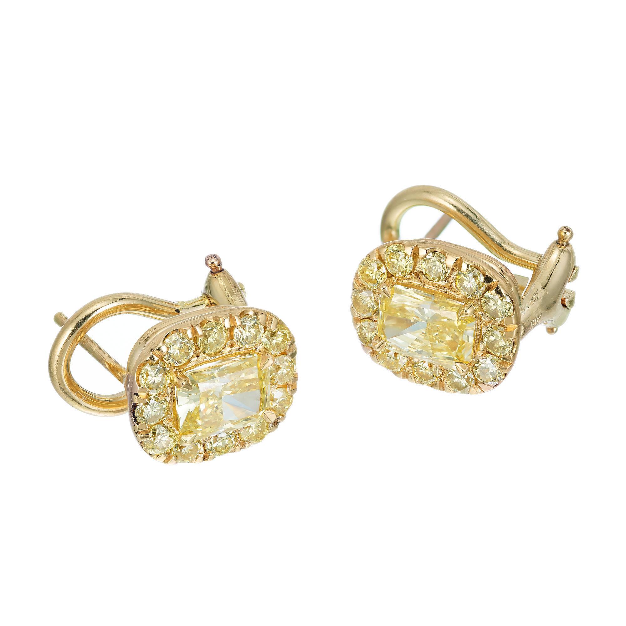 Round Cut Peter Suchy GIA 1.19 Carat Certified Yellow Diamond Yellow Gold Earrings