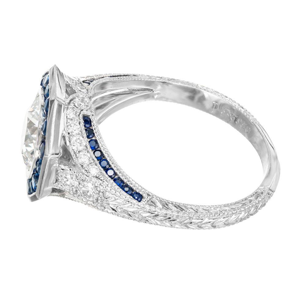 Bague de fiançailles Peter Suchy en platine avec halo de diamants et saphirs de 1,23 carat certifiés GIA Pour femmes en vente