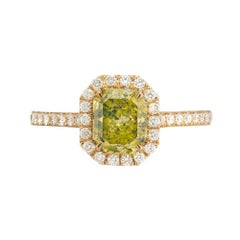 Peter Suchy GIA 1.27 Carat Green Yellow Diamond Halo Yellow Gold Engagement Ring