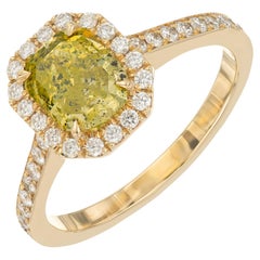 Peter Suchy GIA 1,27 Karat Grüner Gelber Diamant Halo Gelbgold Verlobungsring
