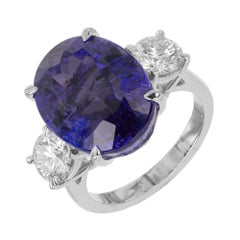 Peter Suchy GIA 14.07 Carat Tanzanite Diamond Three Stone Platinum Ring