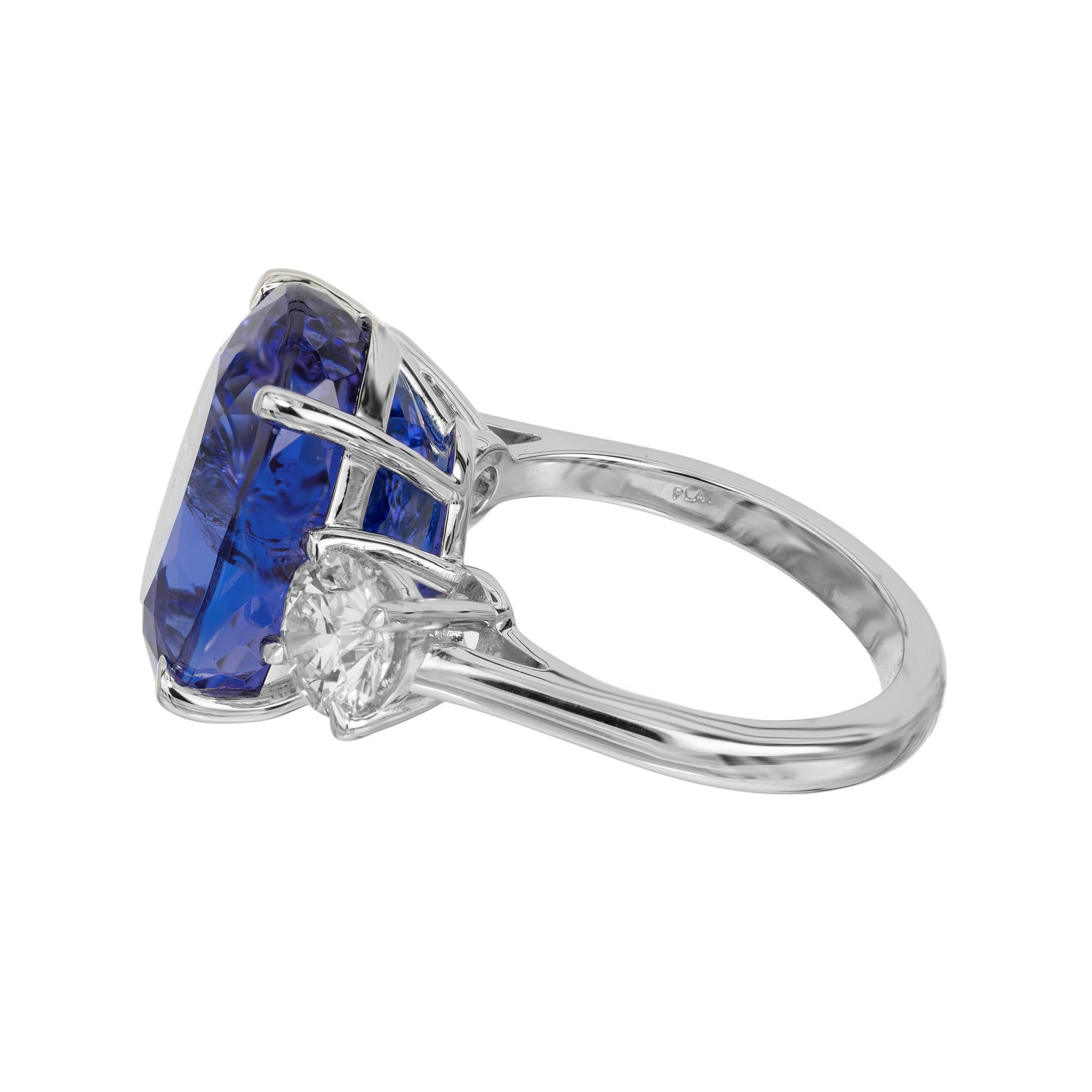 Peter Suchy GIA 14.07 Carat Tanzanite Diamond Three Stone Platinum Ring For Sale 2