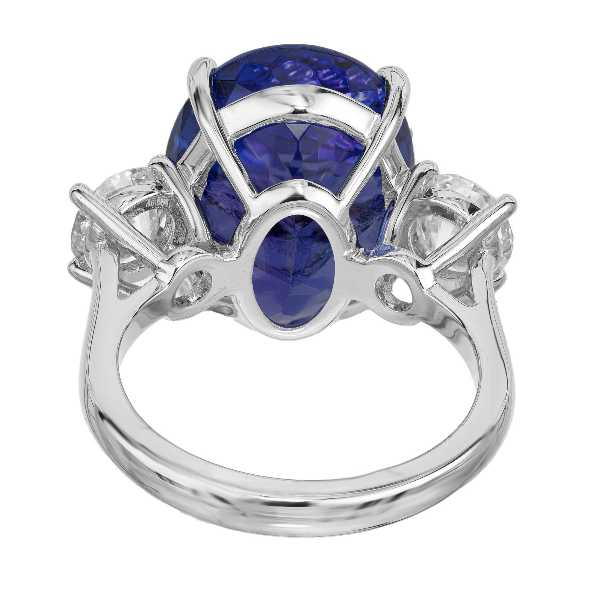 Peter Suchy GIA 14.07 Carat Tanzanite Diamond Three Stone Platinum Ring For Sale 3