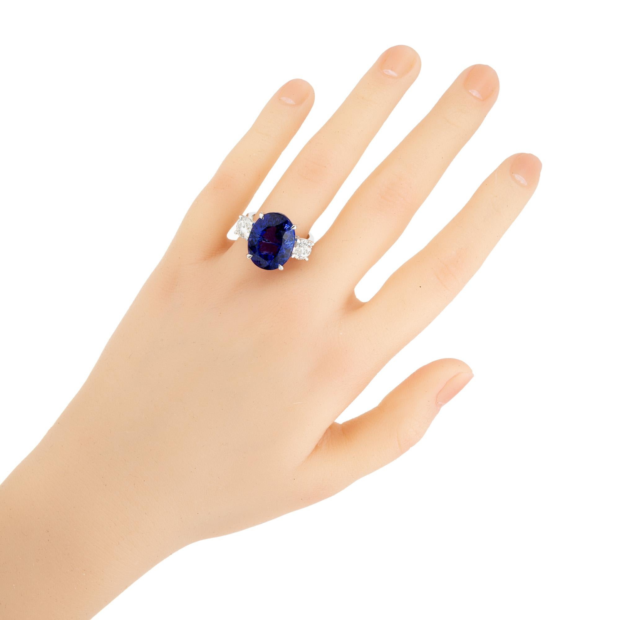 Peter Suchy GIA 14.07 Carat Tanzanite Diamond Three Stone Platinum Ring For Sale 4