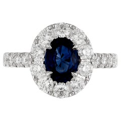 Peter Suchy GIA 1.44 Carat Sapphire Diamond Halo White Gold Engagement Ring 