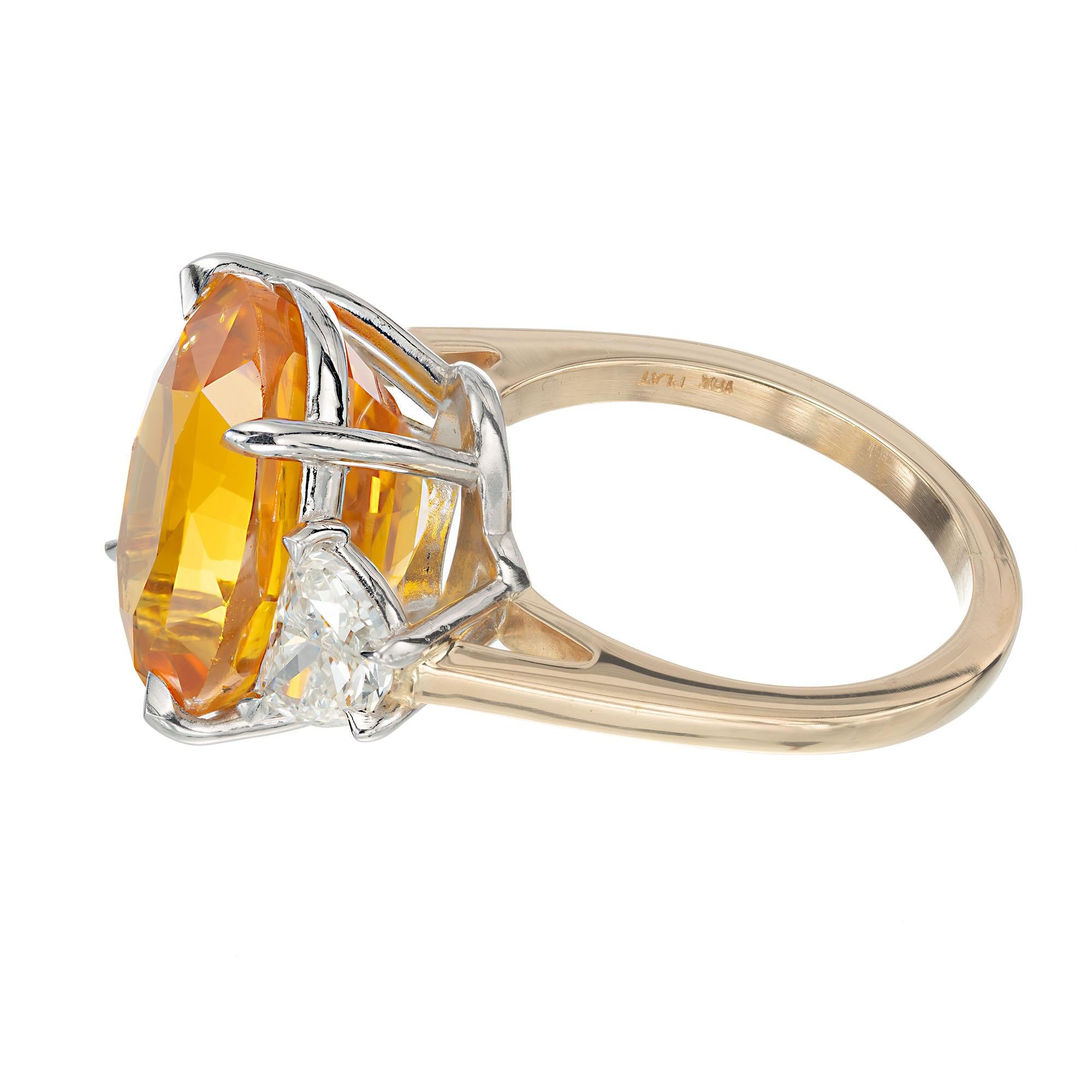 Oval Cut Peter Suchy GIA 14.54 Yellow Orange Sapphire Diamond Gold Cocktial Ring For Sale