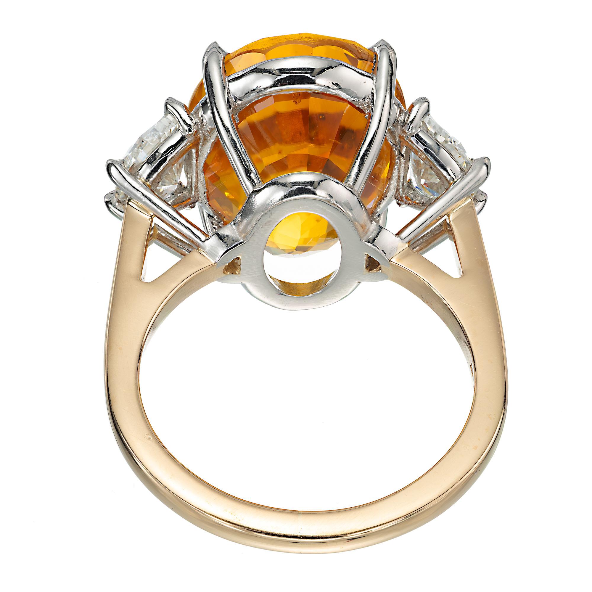 Peter Suchy GIA 14.54 Yellow Orange Sapphire Diamond Gold Cocktial Ring In New Condition For Sale In Stamford, CT