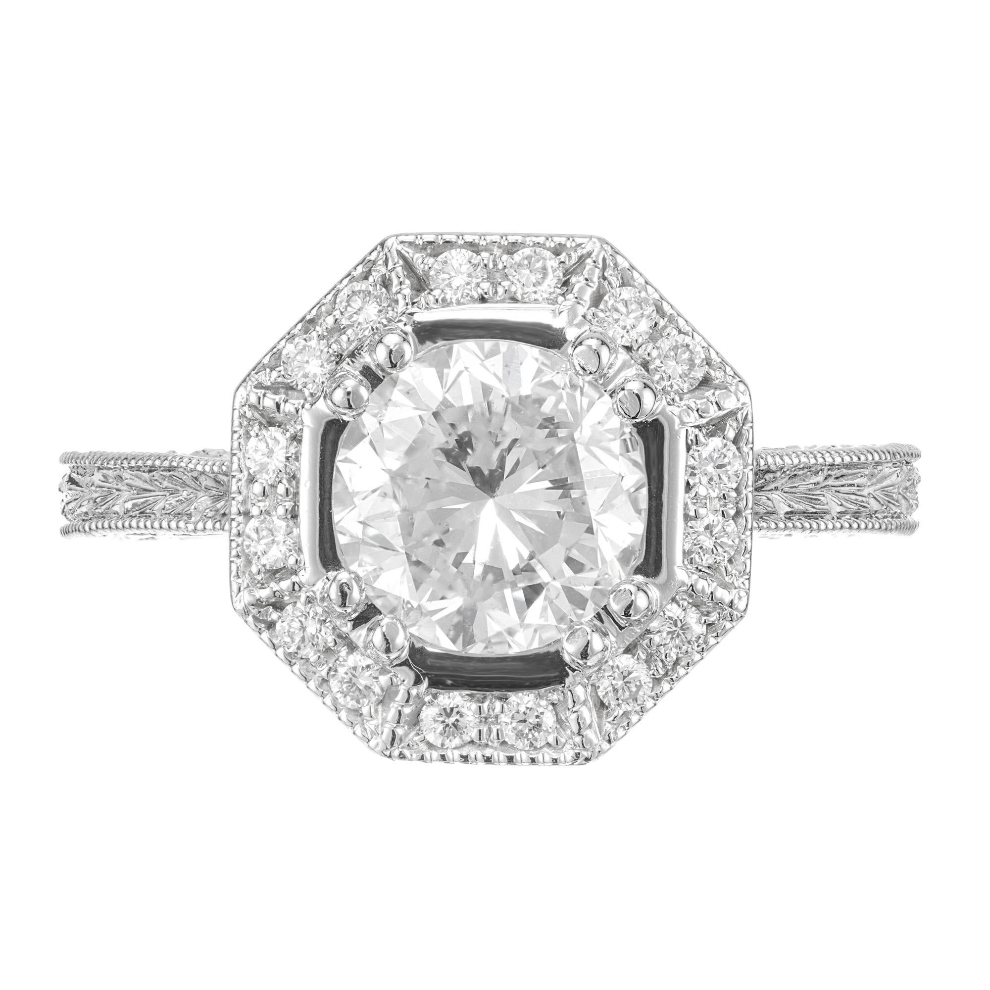 Achteckiger Diamant-Halo-Verlobungsring aus Platin von Peter Suchy im Zustand „Hervorragend“ im Angebot in Stamford, CT