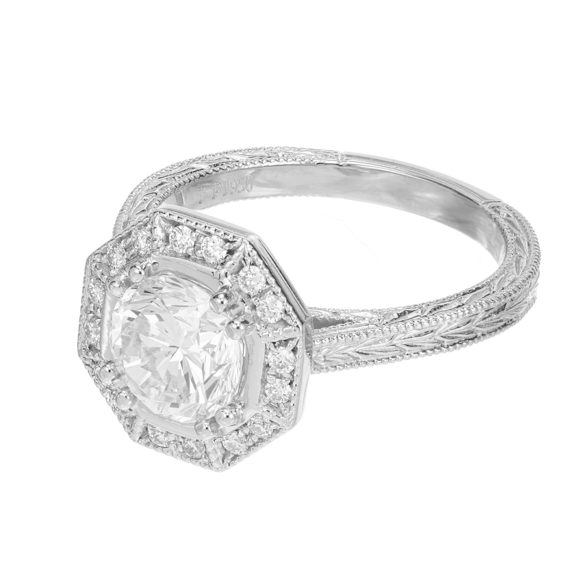 Achteckiger Diamant-Halo-Verlobungsring aus Platin von Peter Suchy Damen im Angebot