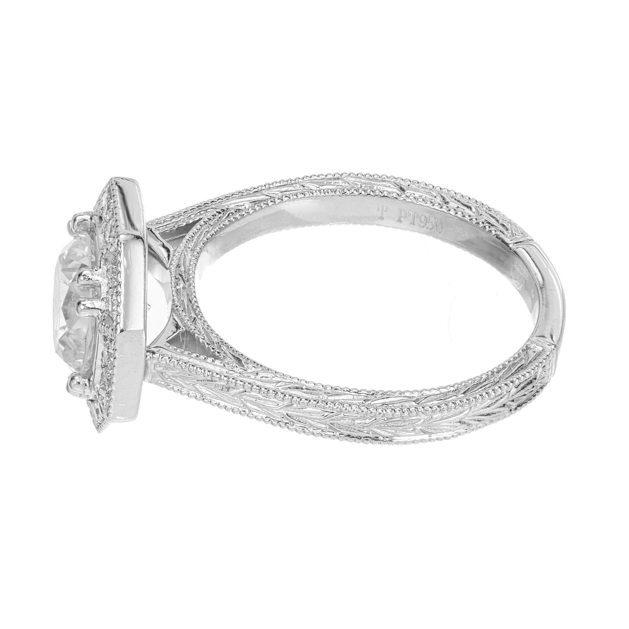 Round Cut Peter Suchy GIA 1.53 Carat Diamond Halo Octagonal Platinum Engagement Ring For Sale