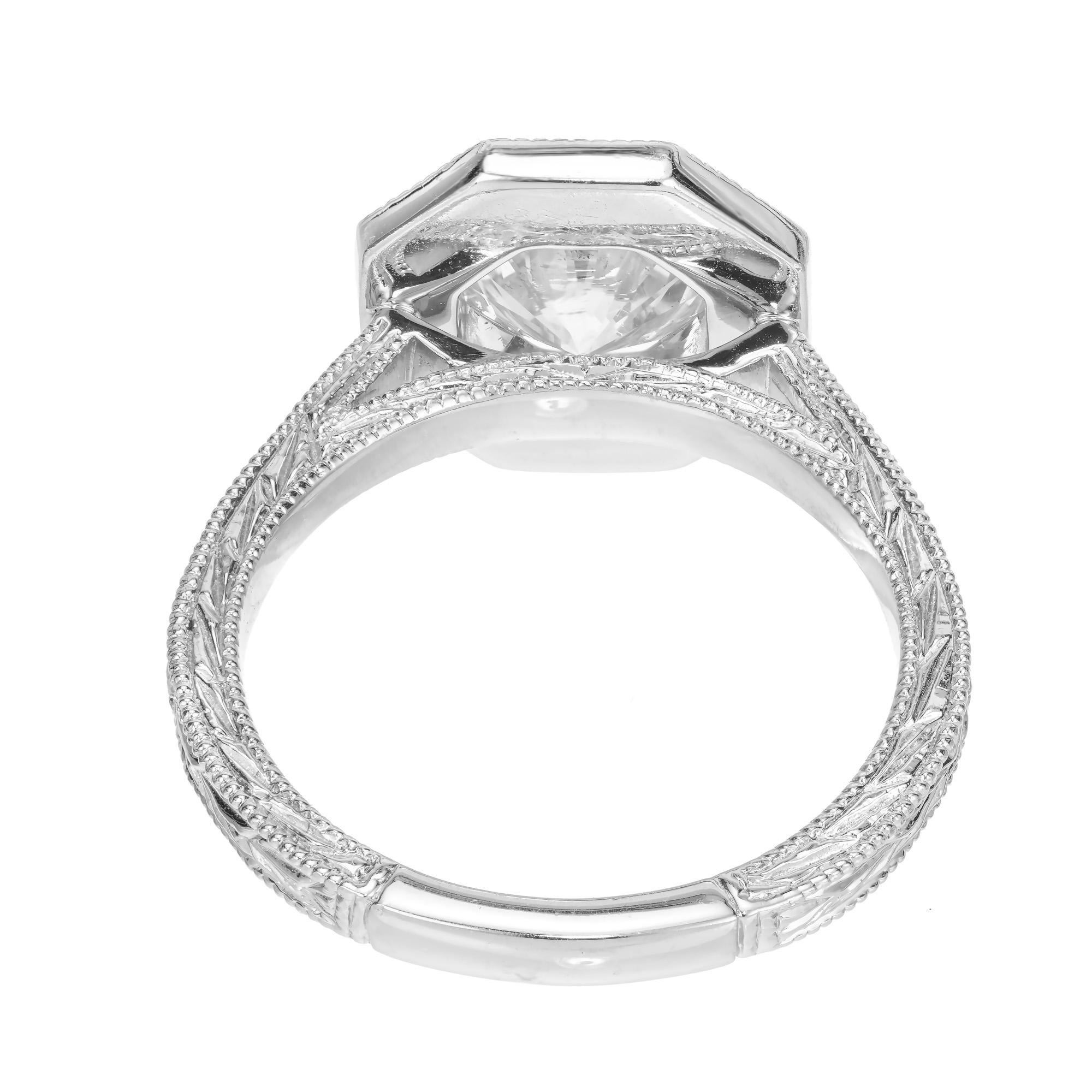 Peter Suchy GIA 1.53 Carat Diamond Halo Octagonal Platinum Engagement Ring In Excellent Condition For Sale In Stamford, CT