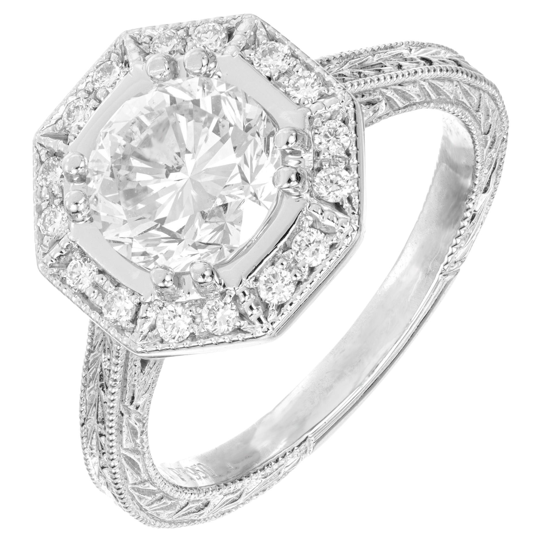 Peter Suchy GIA 1.53 Carat Diamond Halo Octagonal Platinum Engagement Ring For Sale