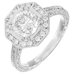 Peter Suchy GIA 1.53 Carat Diamond Halo Octagonal Platinum Engagement Ring
