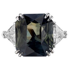 Peter Suchy GIA 15.30 Carat Green Sapphire Diamond Platinum Engagement Ring