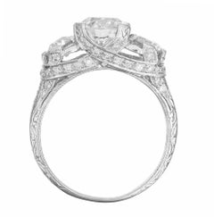 Peter Suchy GIA 1.58 Carat Old Euro Diamond Three-Stone Platinum Engagement Ring