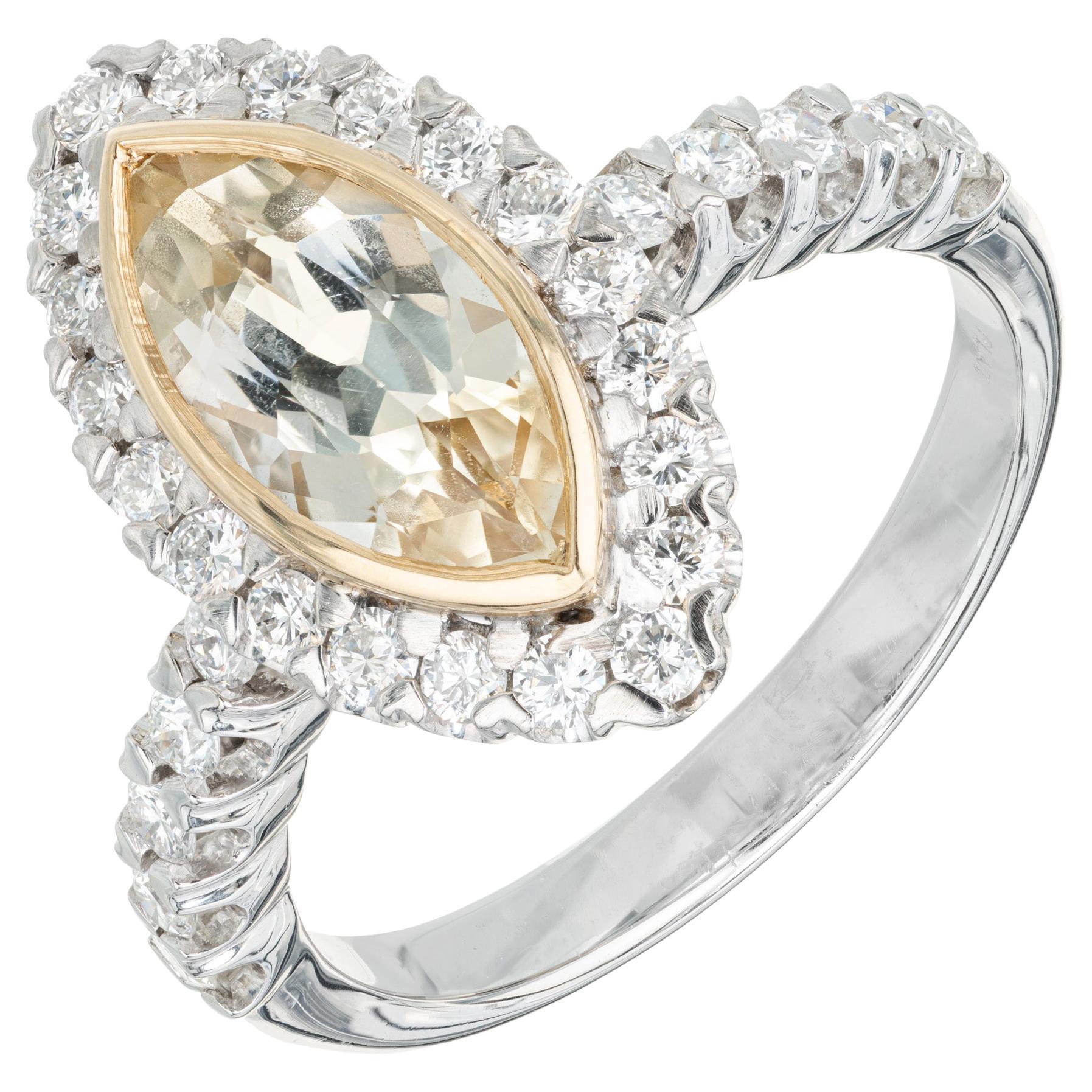 Verlobungsring, GIA 1,62 Karat gelber Saphir, Diamant, Platin von Peter Suchy (Marquiseschliff) im Angebot