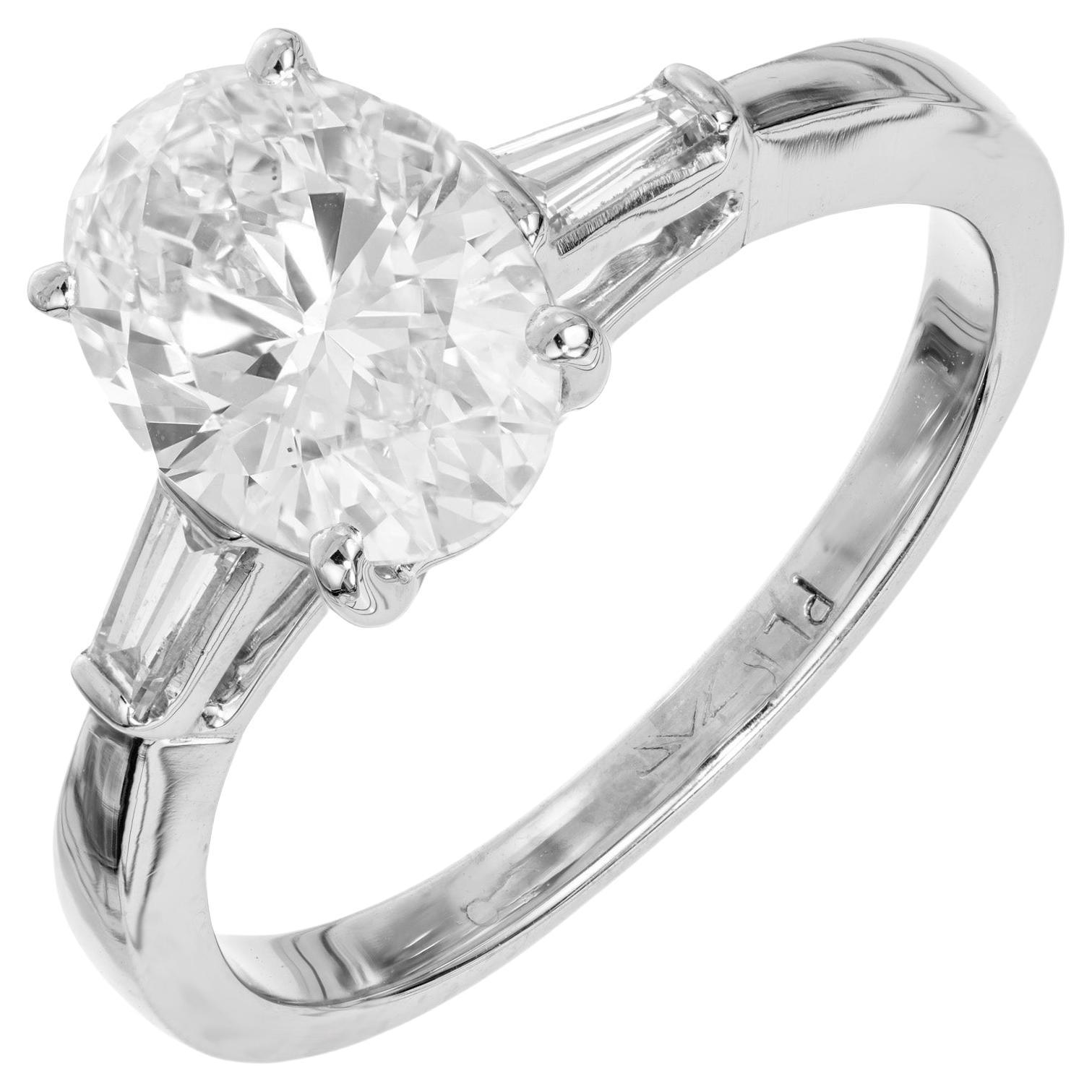 Peter Suchy GIA 1.80 Carat Oval Diamond Platinum Three-Stone Engagement Ring