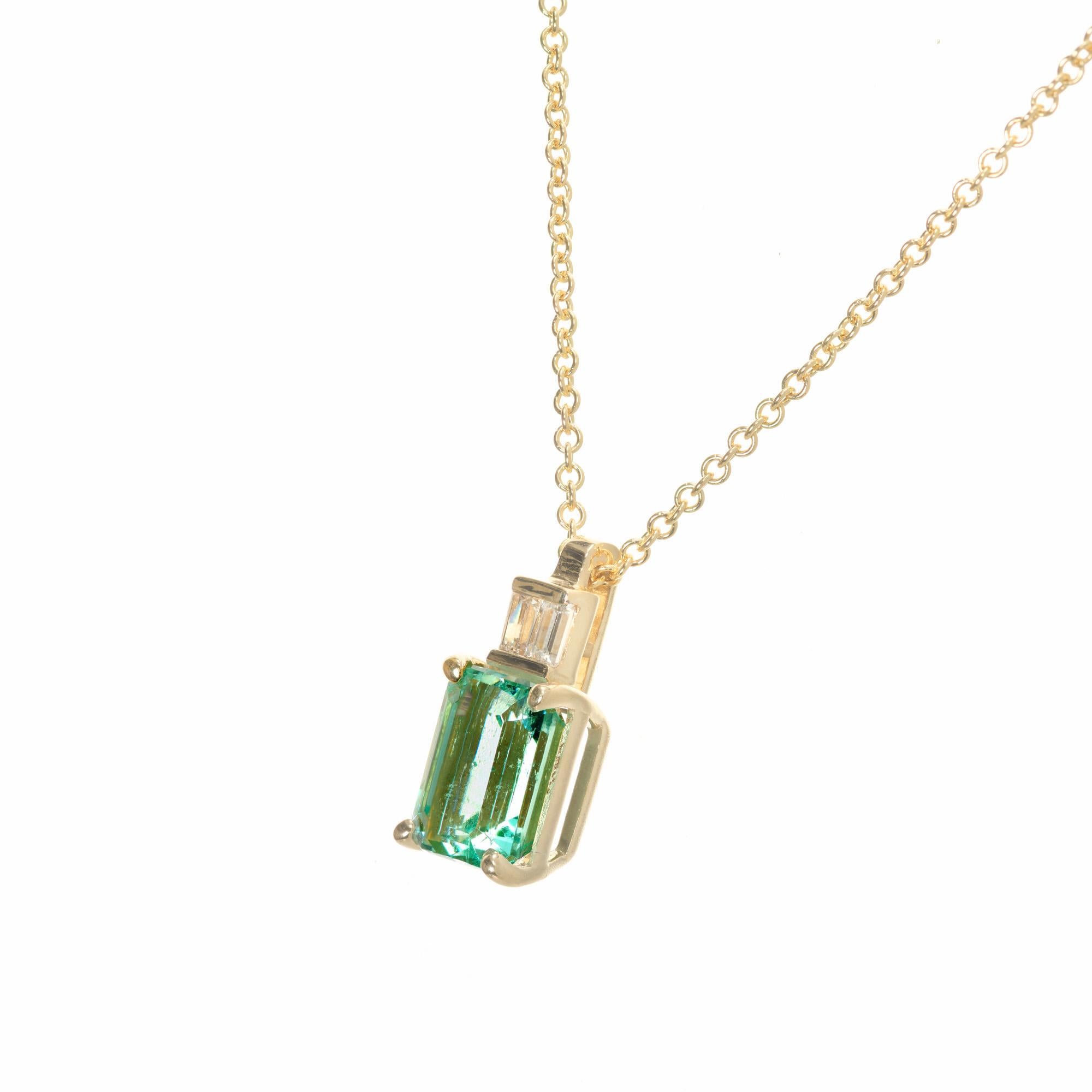 Octagon Cut Peter Suchy GIA 1.89 Carat Emerald Diamond Yellow Gold Pendant Necklace For Sale