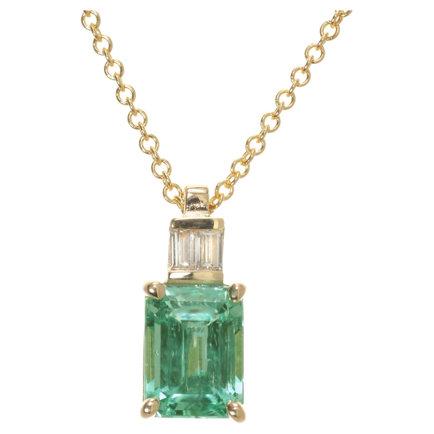 Peter Suchy GIA 1.89 Carat Emerald Diamond Yellow Gold Pendant Necklace For Sale