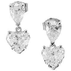 Peter Suchy GIA 1.89 Carat Heart Shaped Diamond Platinum Dangle Earrings