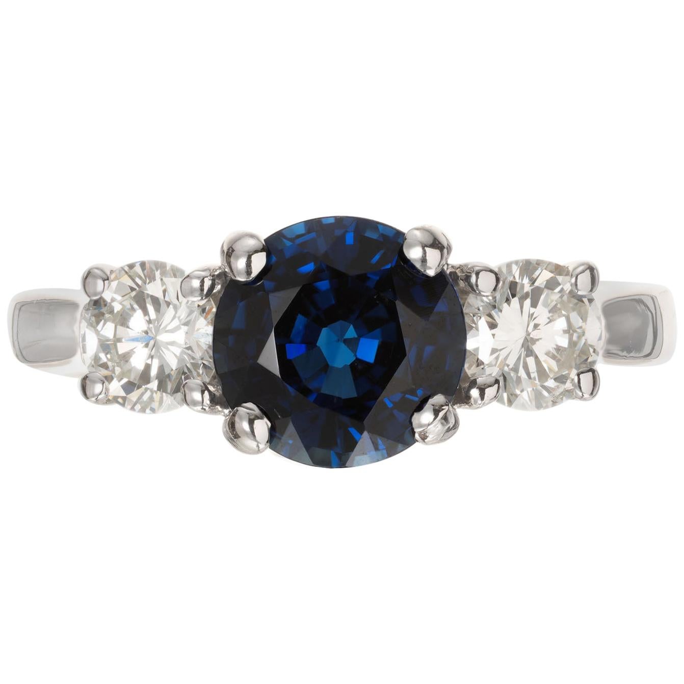 Bague de fiançailles Peter Suchy en platine avec saphir bleu de 1,91 carat certifié GIA et diamants en vente