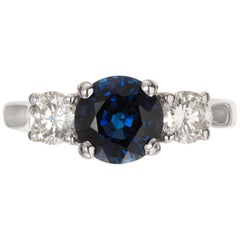Peter Suchy GIA Anillo de compromiso de platino con diamante y zafiro azul de 1.91 quilates