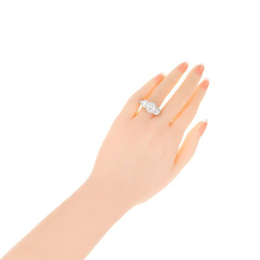 Peter Suchy GIA 1.96 Carat Diamond Halo Three-Stone Platinum Engagement Ring For Sale 2